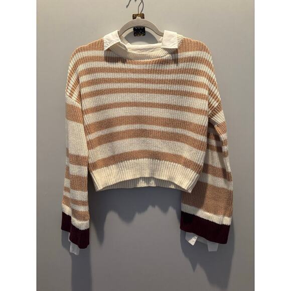 Maeve by Anthropologie Twofer Cropped Layered Sweater Striped Large - Picture 4 of 5